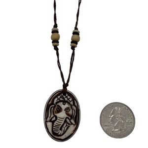 White Ganesh Bone Pendant Necklace